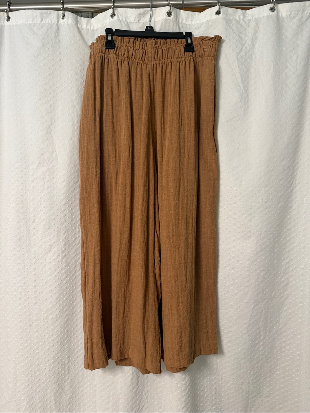 H&M Cropped Wide-Leg Smocked Waist Pants — Brown
